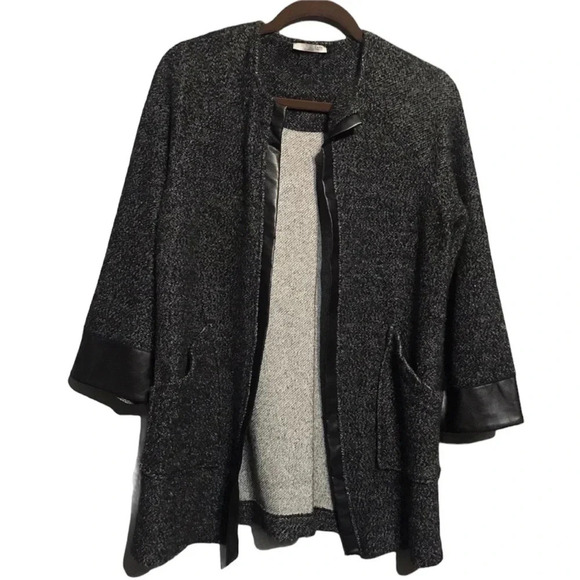 Zara Knit Open Draped Faux Leather Trim Blazer 
Size Small
Front pockets - Picture 1 of 6